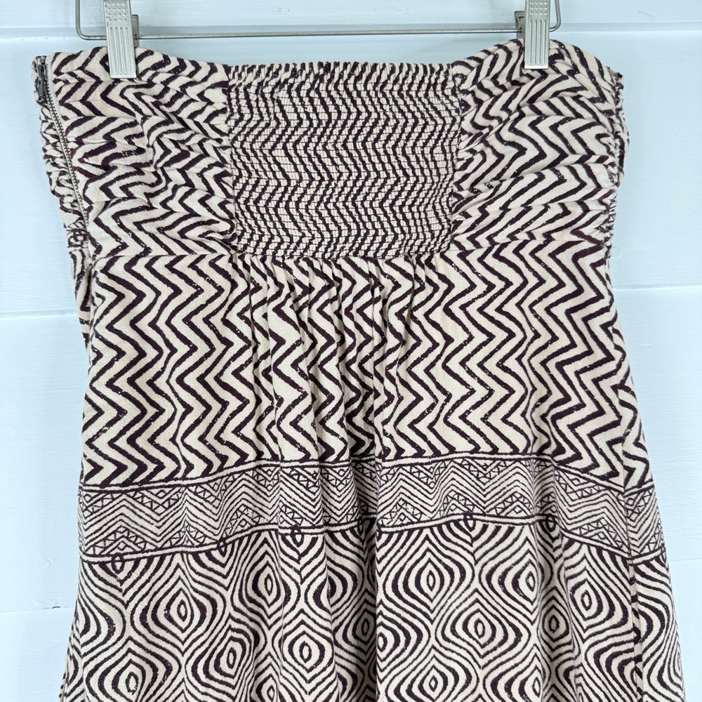 Edmé & Esyllte Anthropologie Strapless Maxi Dress Sz 12 Brown Cream Boho Cotton - Picture 9 of 14